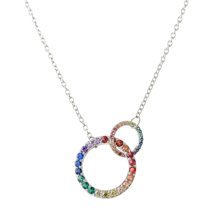 Sterling Silver Rainbow CZ Interlocking Circles Necklace RN-1482 Sterling Silver Rainbow CZ Interlocking Circles Necklace RN-1482